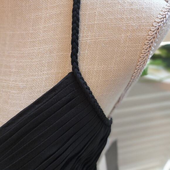 JS BOUTIQUE BLACK SEQUIN LONG V NECK DRESS WITH ROPE STRAPS TIE NEW SIZE 6 - Picture 6 of 8